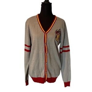 Harry Potter Gryffindor Crest Cardigan Sweater Light Gray Red Yellow Size S